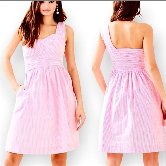 🔹️NWT Lilly Pulitzer Pink Addison One Shoulder Dress w/Pockets Size 6 - Picture 1 of 13